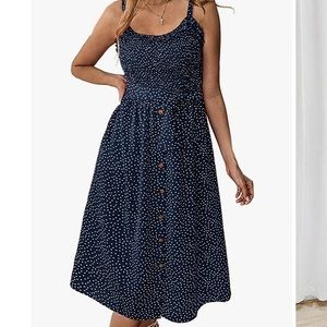Blue polka dot midi dress